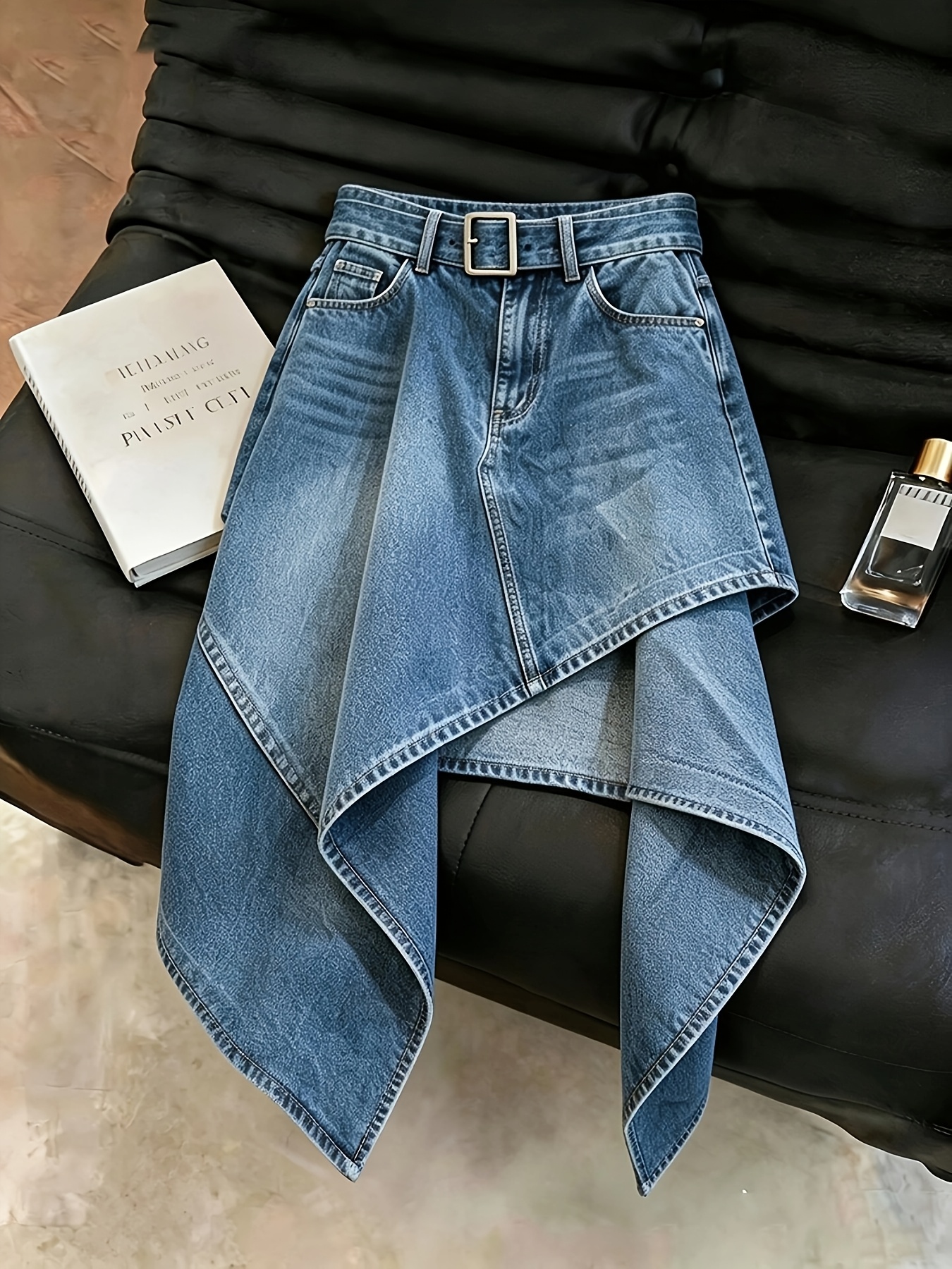 2026 new style loose fitting skinny denim skirt blue washed denim irregular half dress womens summer dress