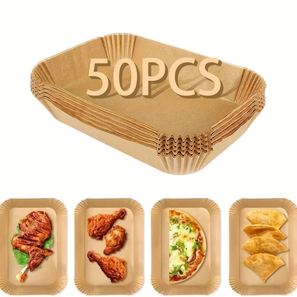 

50 Pack Non-stick Air Fryer Liners - 8.6"x5.5" Wood Parchment Paper Sheets For Baking, Roasting, And Microwave Cooking - Easy Clean, Healthy Cooking Tools, Kitchen Accessories