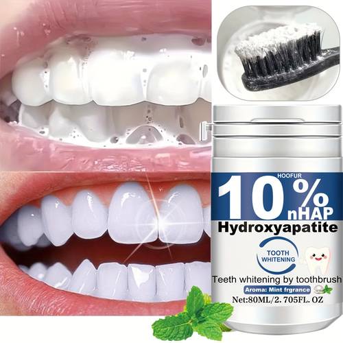 10 hydroxyapatite tooth powder dental powder for deep cleaning stain plaque removal enzyme free teeth care travel friendly tube with brush head ideal for daily oral hygiene men women at home
