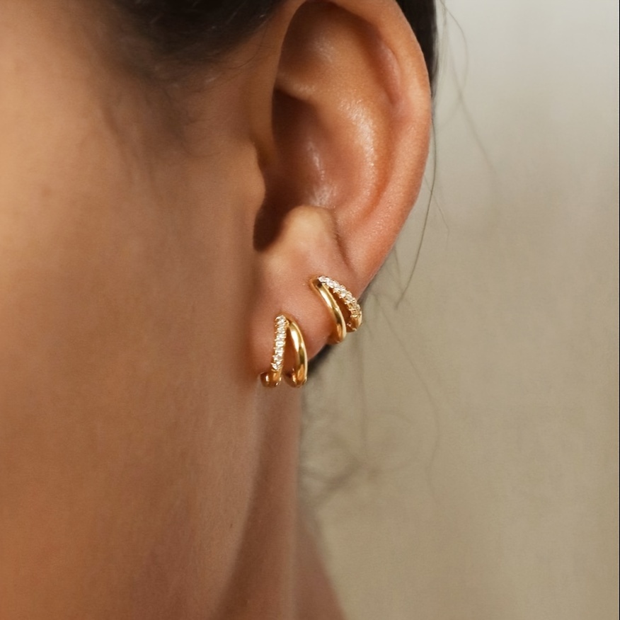 E-shop 2er-Set minimalistische C-förmige Strass-Doppel-Ohrstecker für Damen, Urlaubs-Party-Dating-Geschenk, Alltagskleidung