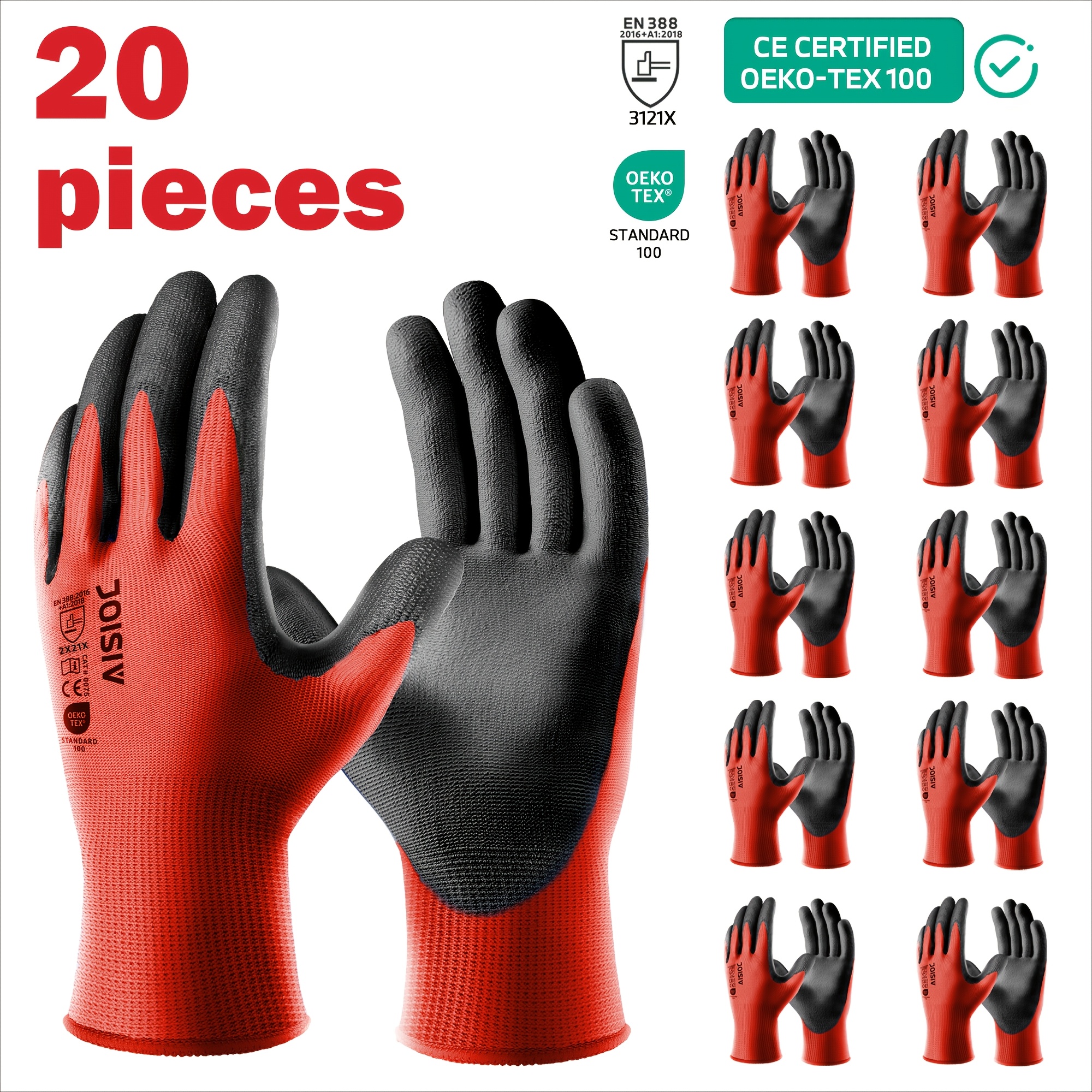 Image of 20pcs (10 Pairs) Work Gloves For Gardening, Breathable Protective Gloves With Superior Grip Coating, Abrasion Resistant & Durable, Unisex Garden Gloves For Outdoor, Factory, Car Repair & Diy Tasks