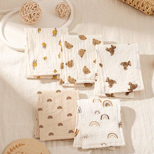 5pcs soft crepe muslin nursing towels suitable for feeding burp cloths drool sweat absorbent ultra soft four layer wipes for spitting up milk stain removal hand washable multicolor