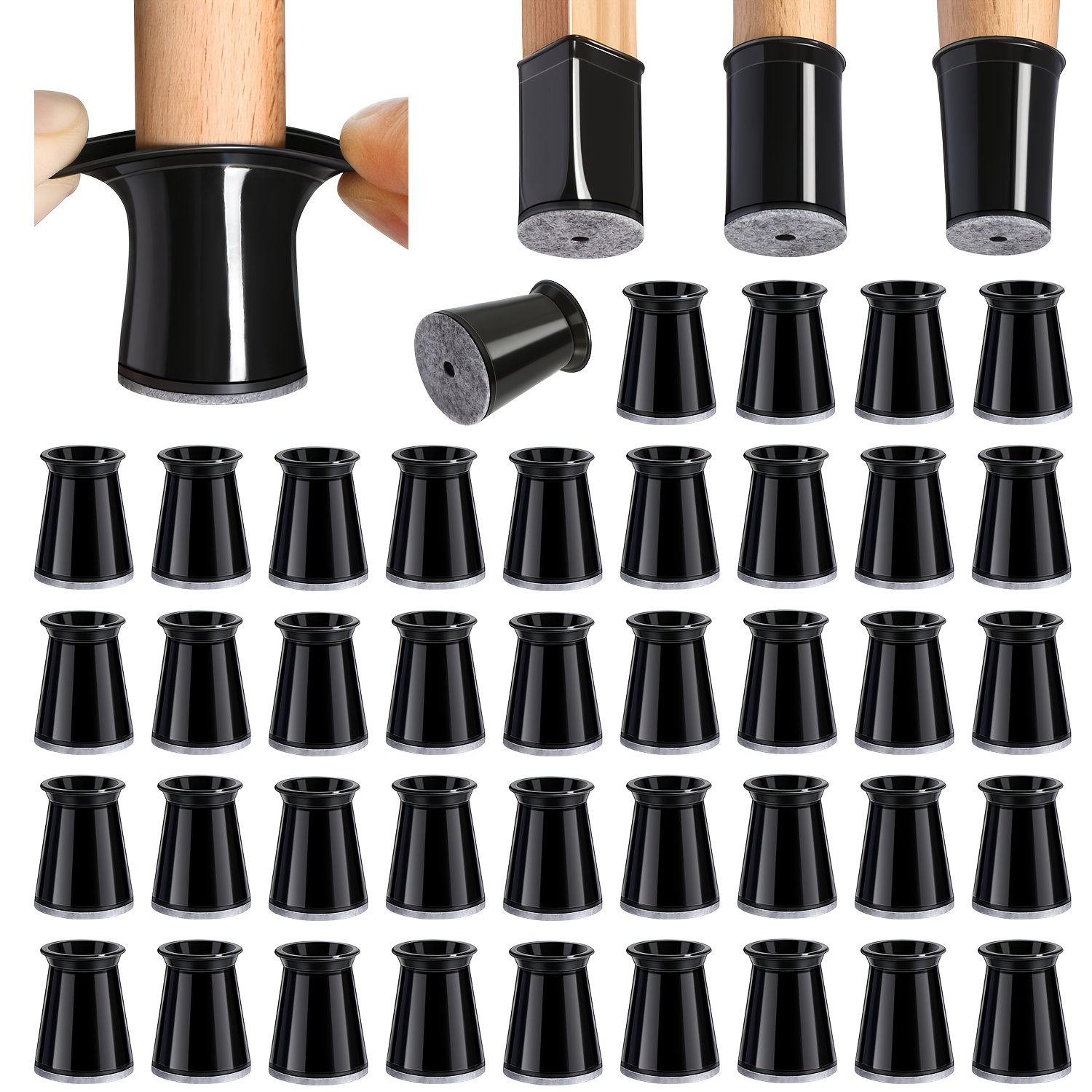 TEMU 40 pièces de patins de pied de chaise ronds en silicone transparent, base en feutre intégrée, antidérapants et résistants aux rayures,