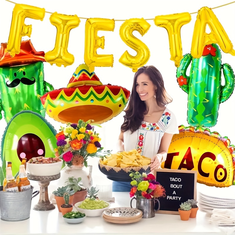 

mood-boosting Decor" Festive Taco & Cactus Balloon Set - Perfect For Cinco De Mayo, Birthday Parties & Fiesta Celebrations | Durable Aluminum Film Decorations