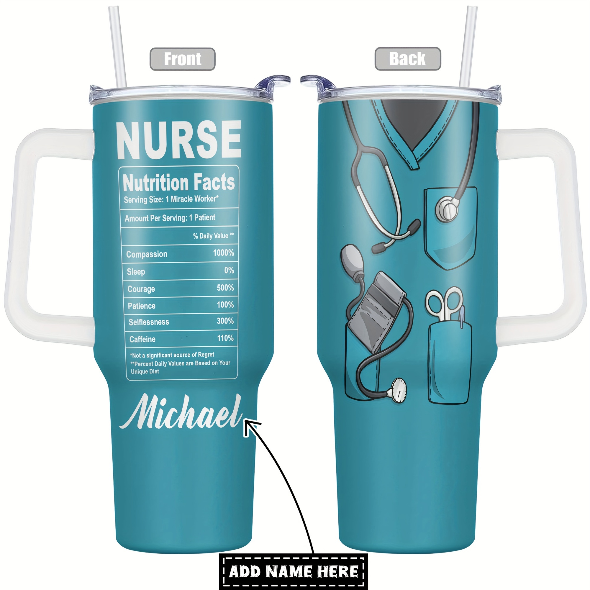 

Custom 40oz Stainless Steel - Double Wall Vacuum Insulated Travel Mug With Funny Nurse Print, Perfect Gift For Women, Mom, Sisters, Teachers, Coworkers - Hand Wash Only