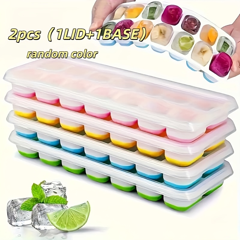 14 Grids 2pcs (1 Ice Mold + 1 Lid) Ice Mold Set, With Tray Multi-functional Chocolate Mold With Detachable Lid, Stackable Ice Tray, With Lid, Suitable For Freezing Ice Mold Be Sent