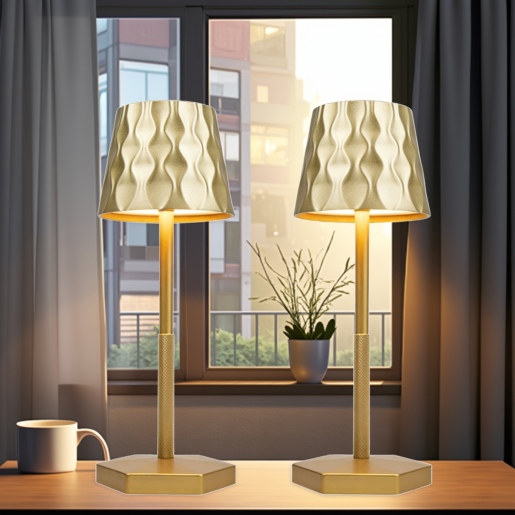 2pcs Modern Minimalist Wave Pattern High Pole Table Lamp, USB Charging