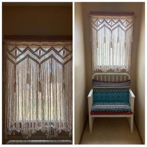 1pc bohemian macrame wall hanging tapestry acrylic 100 lace fringe leaf curtain orientation indoor decor for bedroom no electricity needed artistic room divider curtain wooden rod not included
