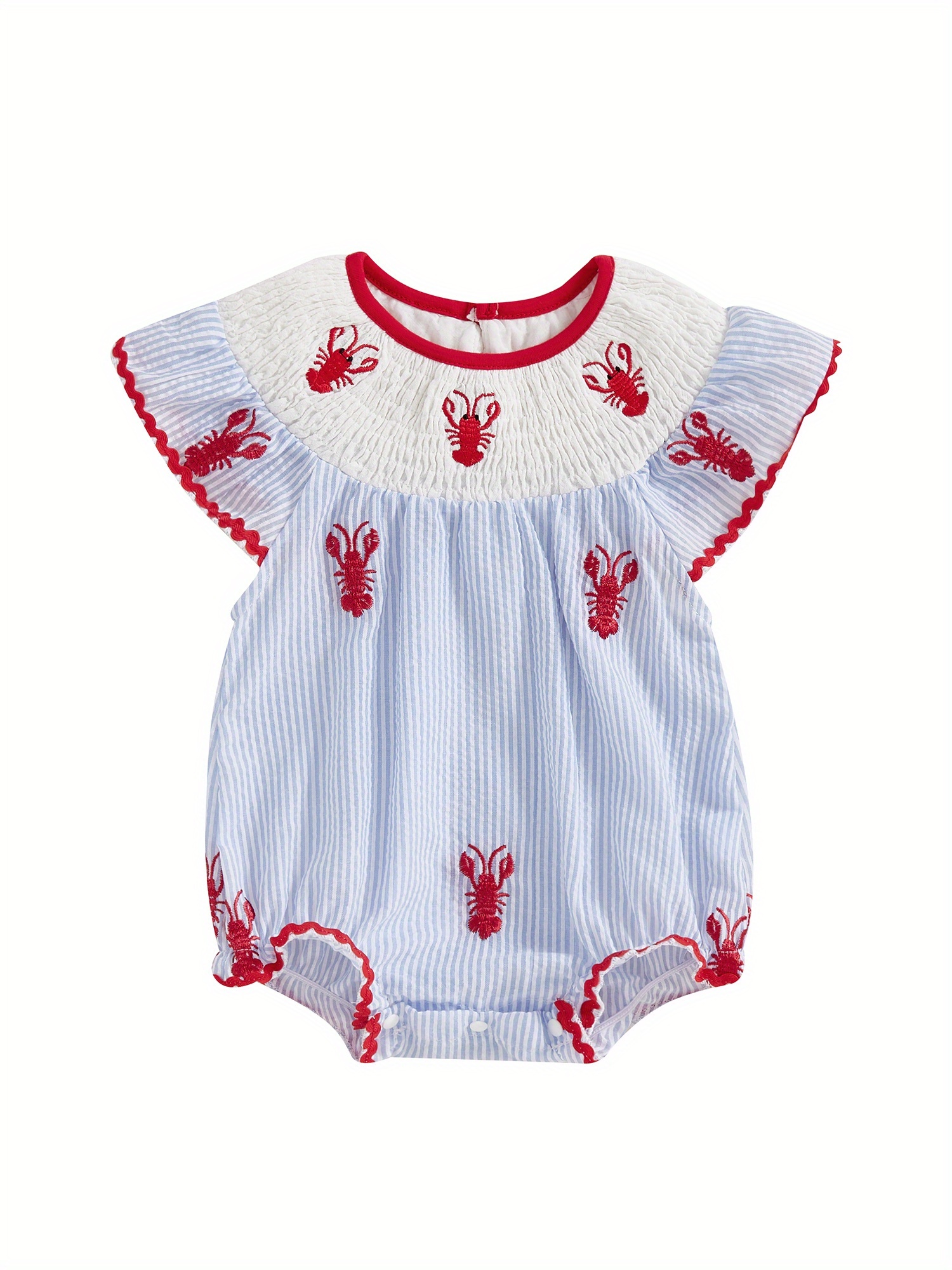 adorable lobster baby girl romper red striped infant bodysuit