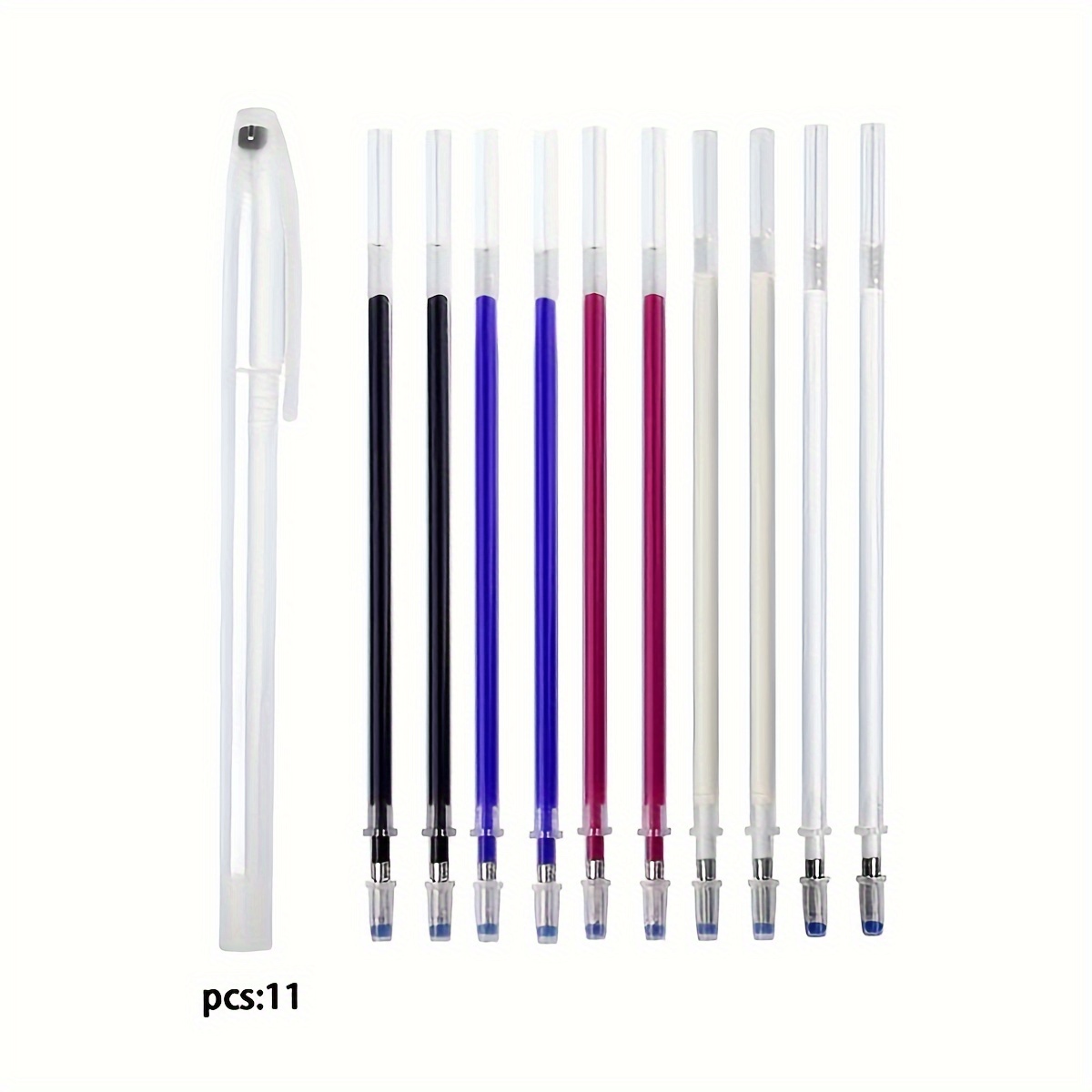 

10-pack Extra Fine Point Heat Erasable Ballpoint Pens For Fabric, Pu Leather, And Sewing - Plastic Oval Body With Click-off Cap, Ideal For Tailors And Crafters Over 3 Years Old.