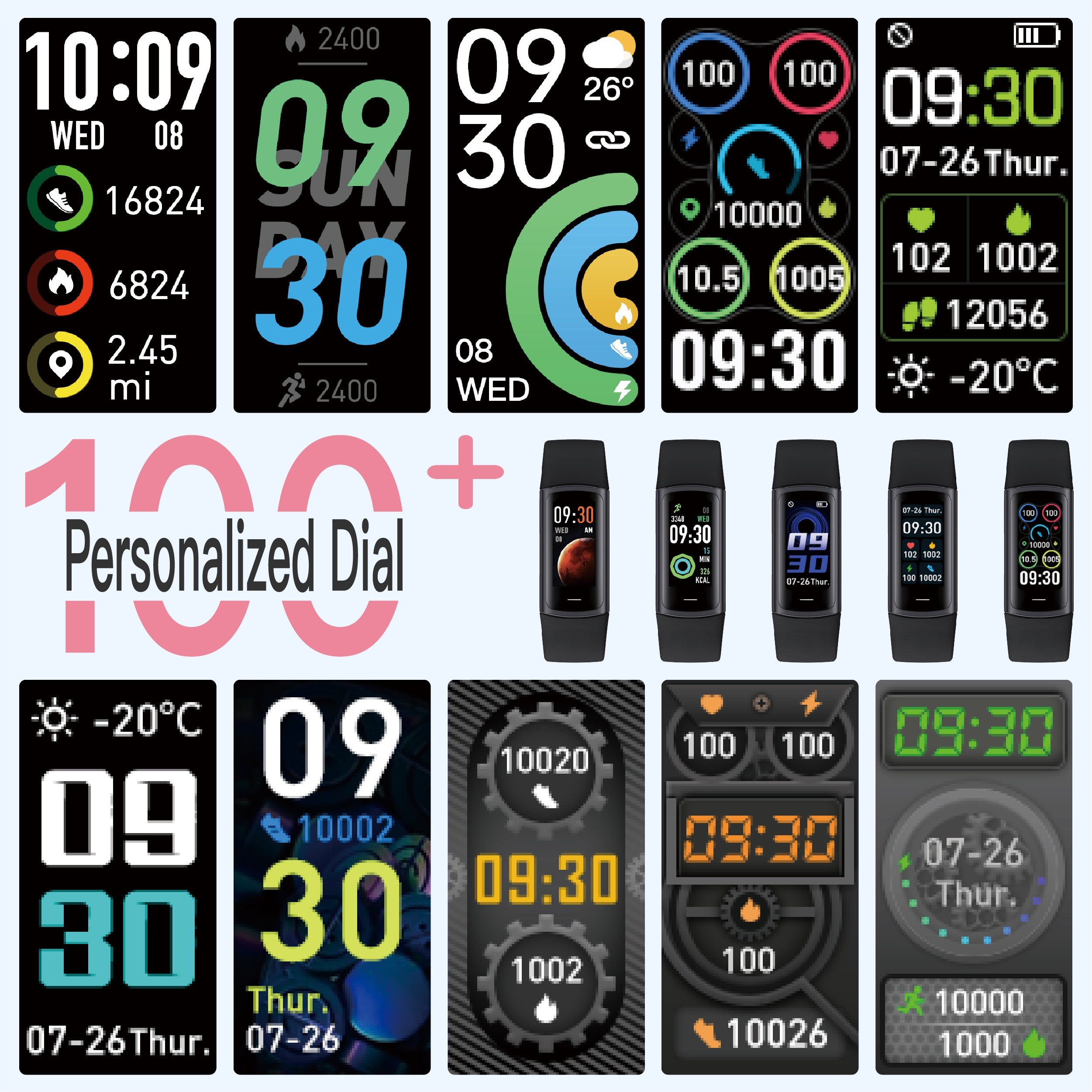 EYMU Ultra High Value Intelligent Bracelet, Message, Health Tracking, Thermometer, Sleep Monitoring, Multiple Sports Modes, Multiple Watch Faces, Lightweight and Durable, Ideal for Outdoor Enthusiasts