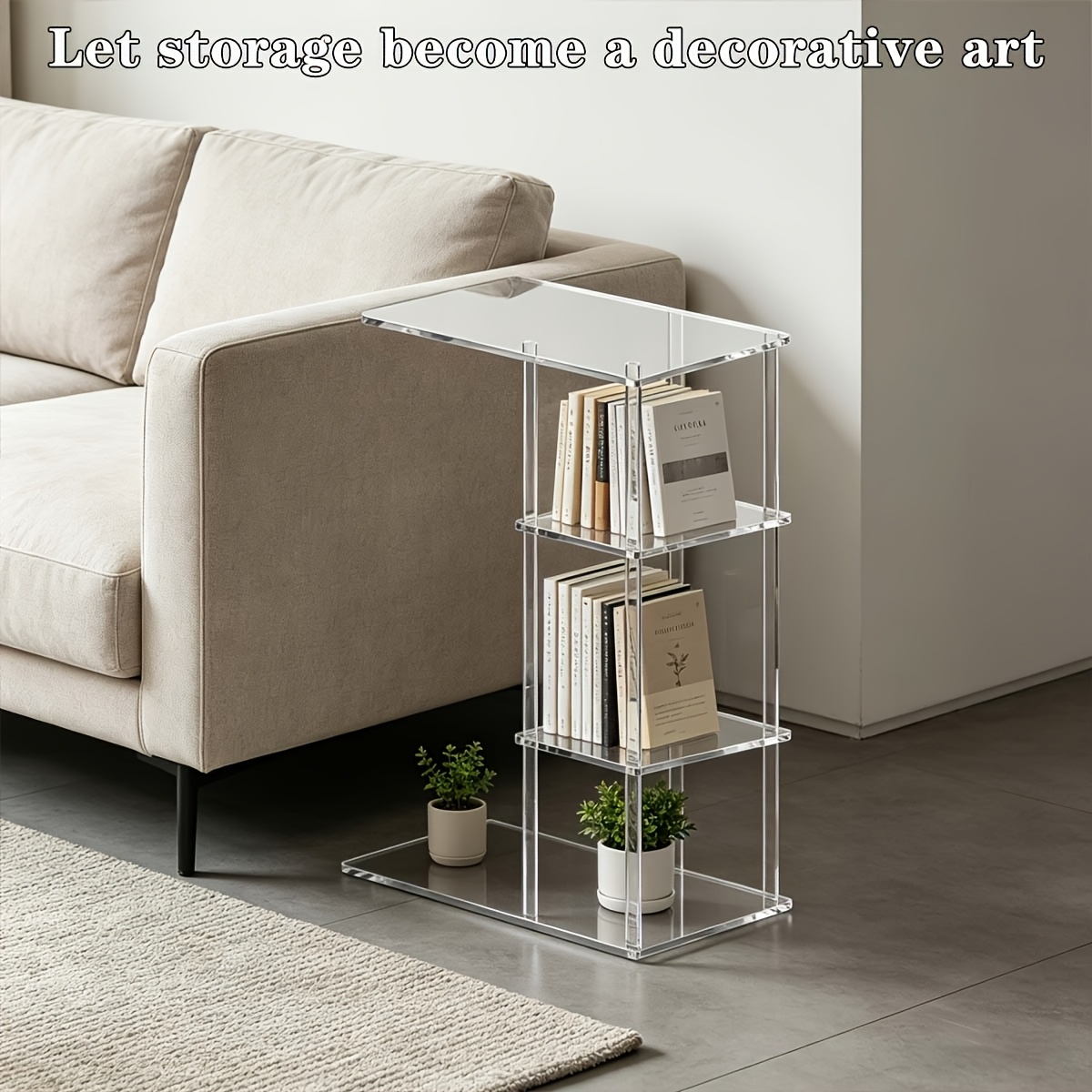 c-förmiger beistelltisch, couchtisch wohnzimmer nachttisch, einfächer-sofa-tisch, tv-tablett für schlafzimmer,   für kleine räume,   transparentes acrylmaterial