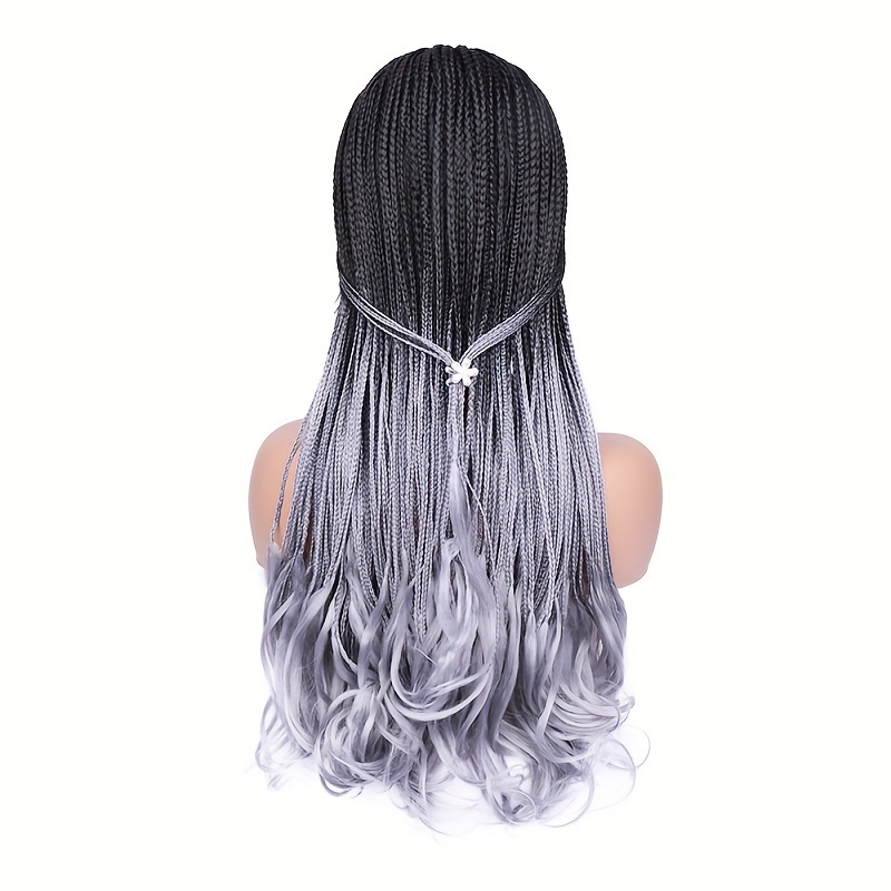 elegant full lace box braided wigs for women 26 inch goddess braids with curly ends high temperature fiber glueless long braided lace wig suitable for all