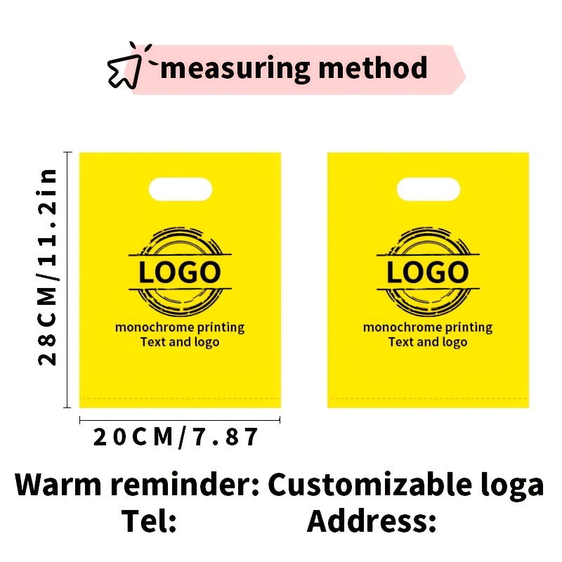 100 Custom-Printed Logo Shopping Tote Bags, Durable Plastic