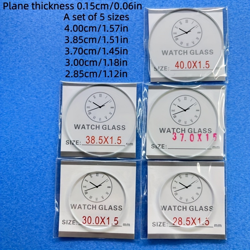 TEMU 5pcs Watch Case Flat Glass Mirror. Of 5 Sizes. Are 5 Thicknesses In Total