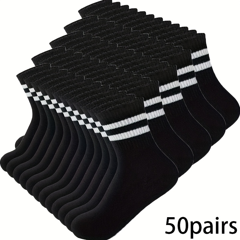 Image of 50 Pairs Of Solid Color Striped Socks Suitable For Boys And Girls Of , Suitable For Children Under, Back To School, School, , , Outdoor Travel, The Most Gift For Children
