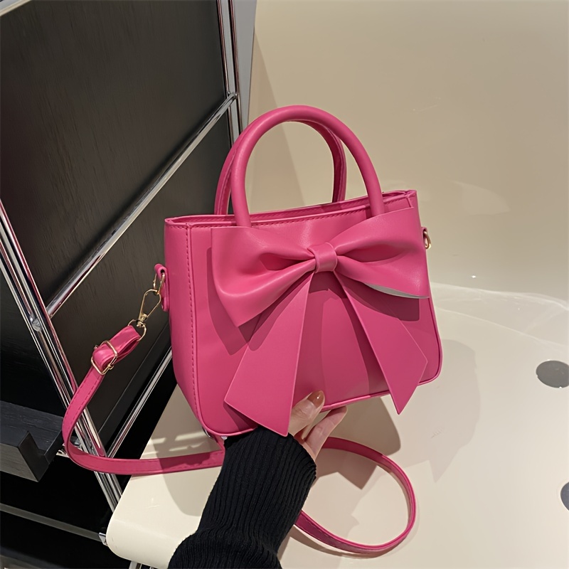 

Fashion Faux Leather Crossbody Bag With Bow And Adjustable Strap, Solid Color, Zipper Closure, Edge Paint, Animal Theme - Baigou Area