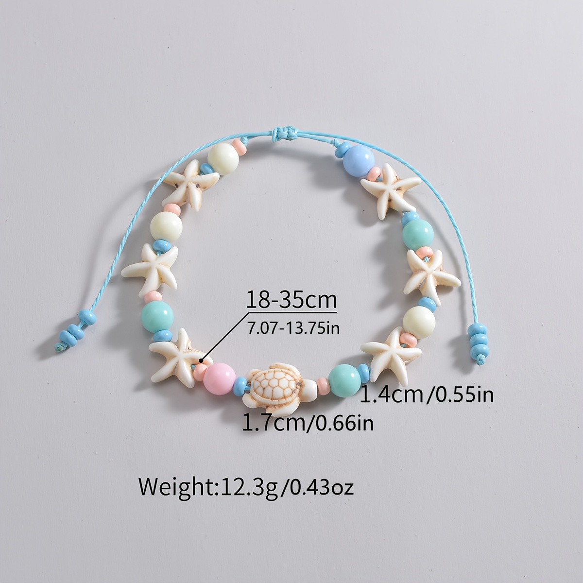 Adjustable Macaron Bead Ankle Bracelet with Sea Turtle & Starfish Charms