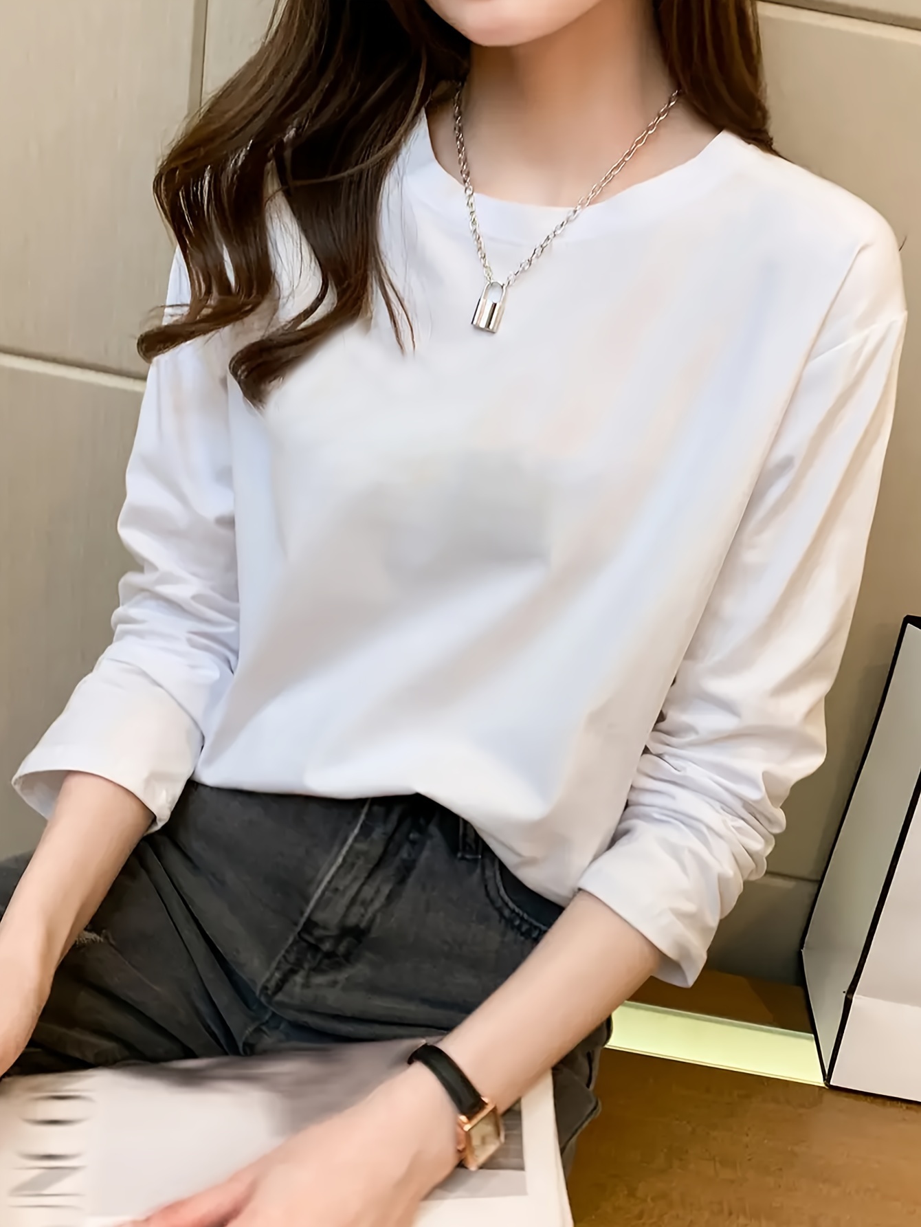 pacote com camisetas brancas de comprida versão - Temu Portugal, image size:800x1066