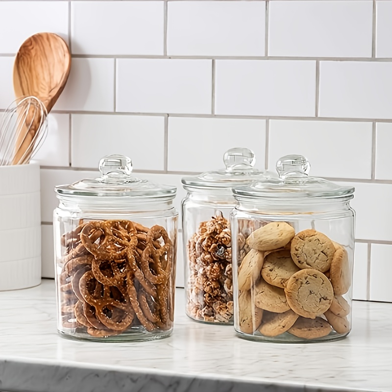 1L, 2L Glass Food Storage Jars with Flip Lid - Perfect for Cookies, Candies, Snacks, Flour - Reusable, Hand Wash Only, Round Container for Kitchen Organization, Kitchen Storage Solution|Round Container|Secure Lid Closure, Glass Food Storage