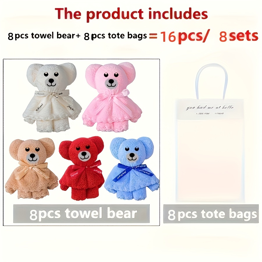 Image of 16pcs Cute Towel Gift Set With Transparent Packaging Bag, Random Color, Soft Texture Funny Design Party Decor, No Needed, Ideal Gifts For Wedding Birthday Holiday Party Back To School Christmas