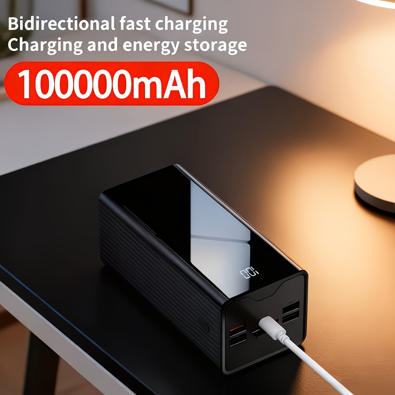 100000mah Massive Power Bank, 22.5w Fast Charging With Display, 4 Usb Ports (compatible With Type-c/micro/lightning), Portable Lanyard Design - Essential Outdoor Camping Power Station!