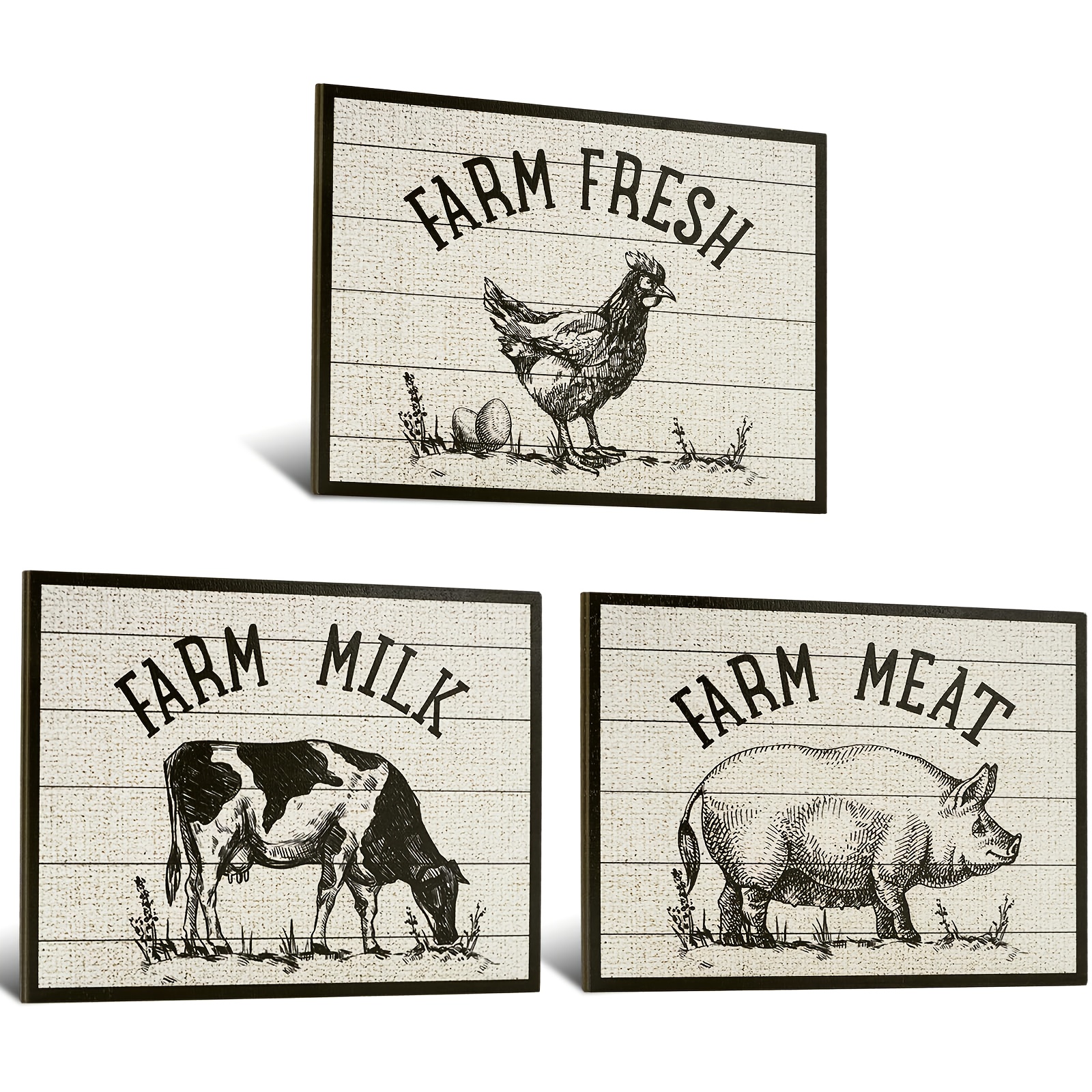 Set of 3 Wooden Farm Animal Signs Featuring a Cow, Rooster, And Pig, Perfect for Rustic Farmhouse Kitchen Wall Art, Suitable for Home Kitchen Decor