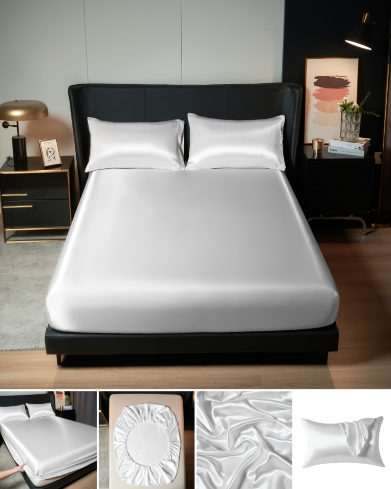 luxurious satin bed sheet set 1 bed sheet 1 2 pillowcase without pillow core soft comfortable and smooth protecting hair and skin   in twin full queen and king sizes fully wrapped bed sheet suitable for hotels guest rooms and bedroom bedding details 2