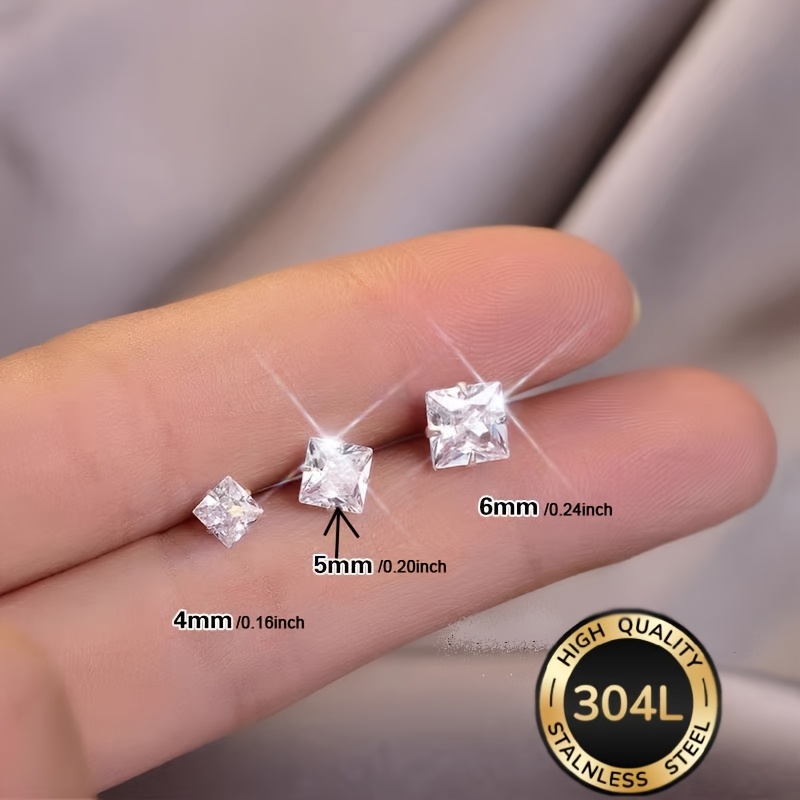 TEMU 2 Stück/set Glamouröse Quadratische Synthetische Zirkonia-Ohrstecker für Damen Herren – Schickes Modeaccessoire, für den , Dates, Partys &
