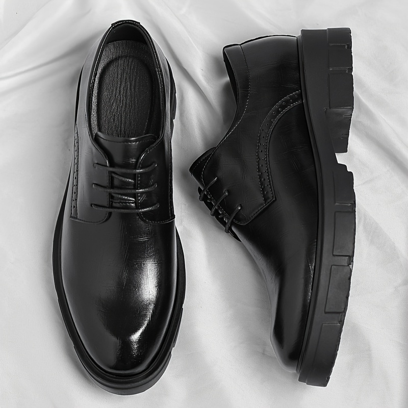 TEMU Men's Height Increase Shoes 10cm Thick Sole Business Formal Dress Shoes, Height Increase Shoes 8cm Wedding Groom Casual Men's Shoes, Round Toe