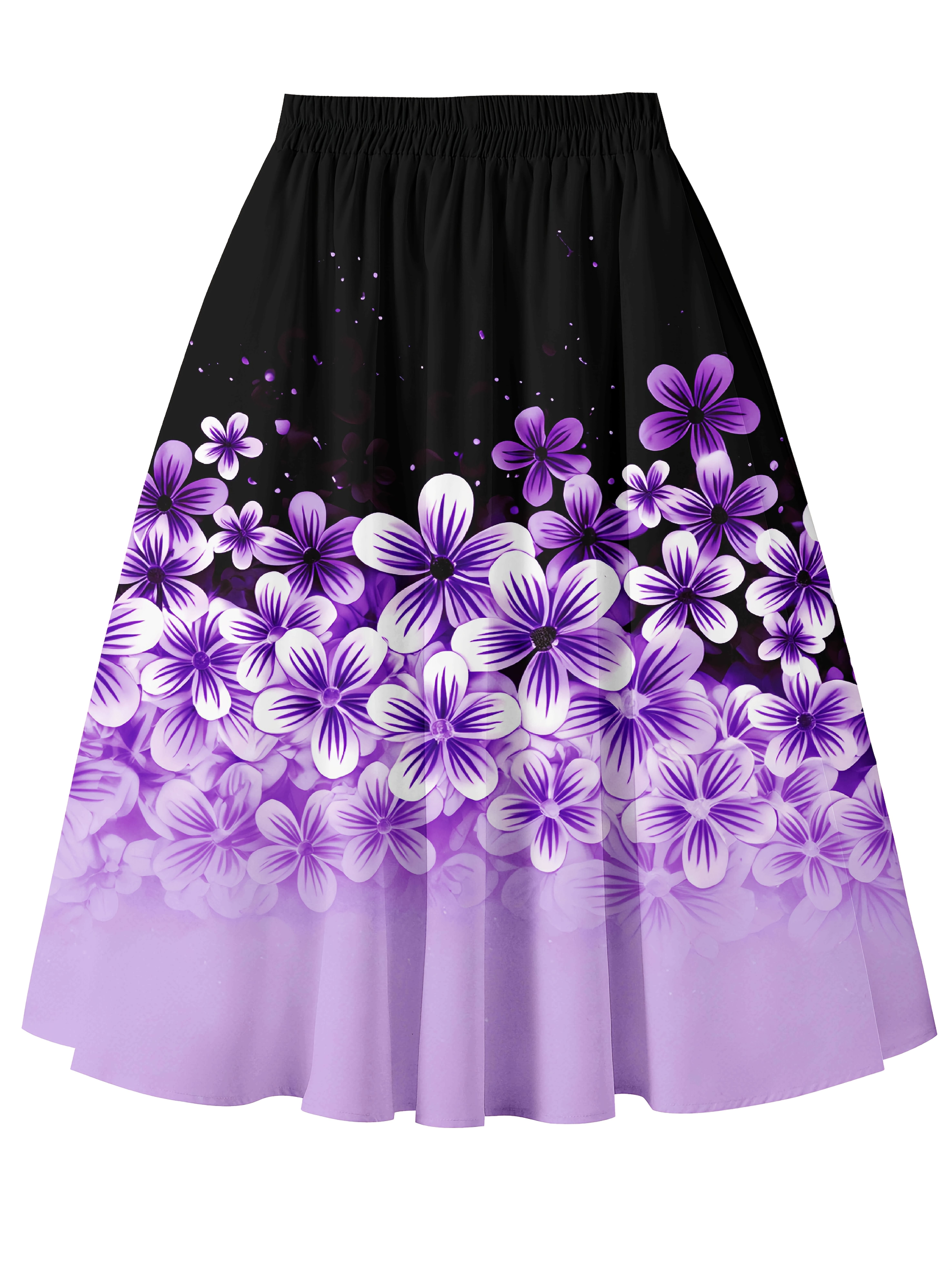 elegant purple floral print a line midi skirt elastic waist Temu