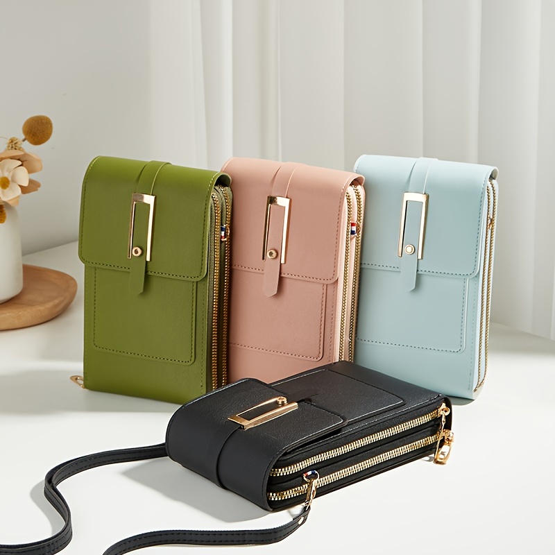 

Solid Color Soft Vertical Square Shoulder Bag, Trendy Simple Multifunctional Mobile Phone Bag, Coin Purse