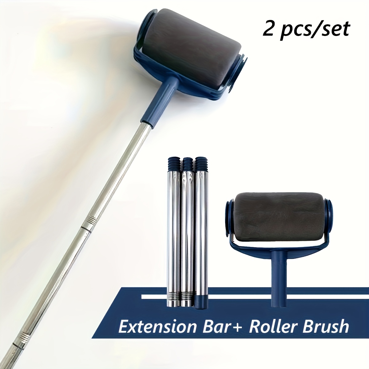 2pcs large self feeding paint roller set with extension pole   latex and wall paints smooth   coating   7 inch roller length metal plastic material durable paint application kit for home renovation Product details 4