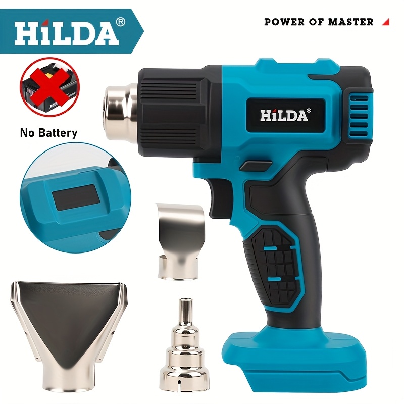TEMU (no Battery/charger) Cordless Blue Heat Gun, Hilda Hot Air Gun Compatible With Makita 18v/21v Batteries, With 3 Nozzles, Max 989.6°f (532°c) –