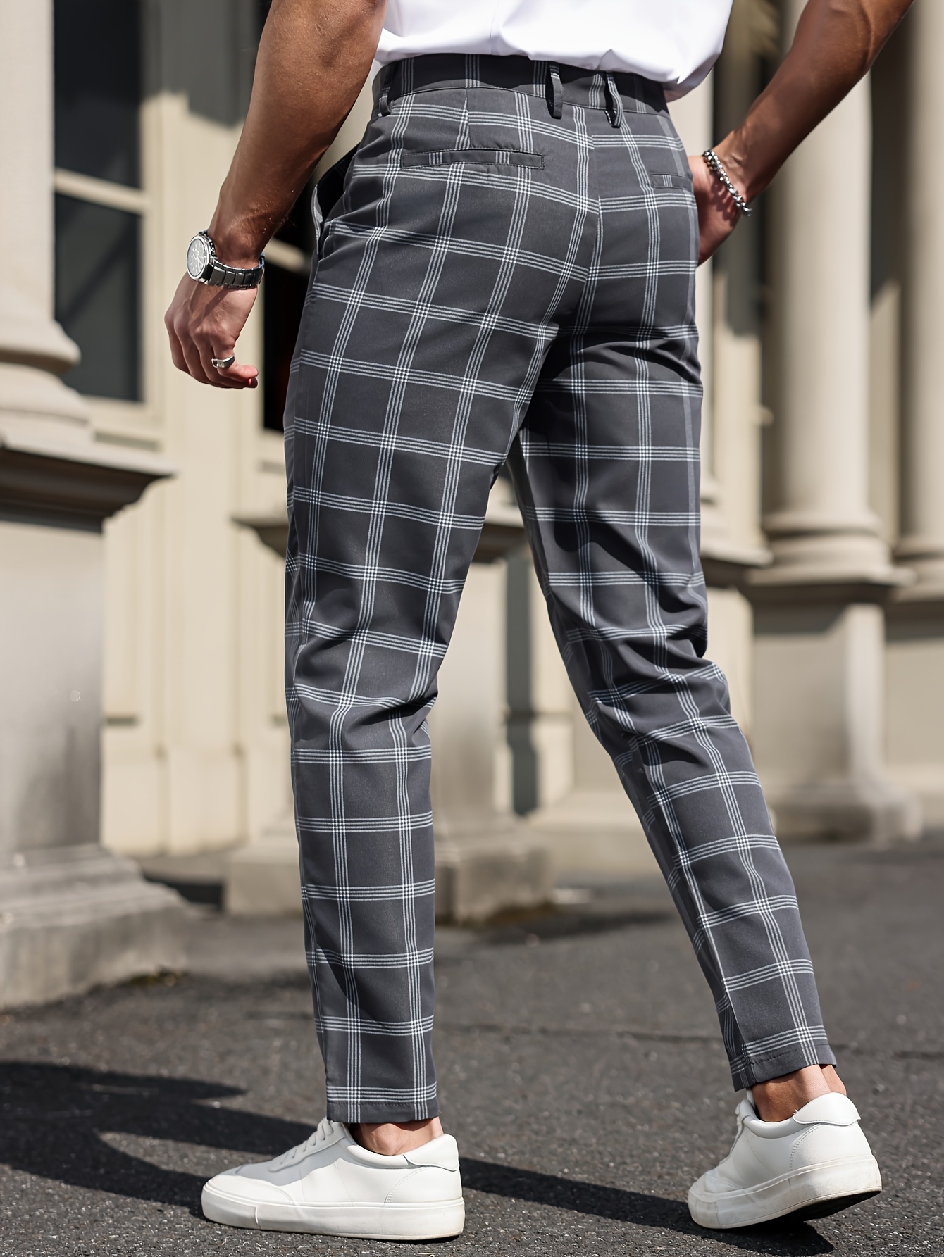 mens checkered printed diagonal pocket casual suit trousers - Temu Austria