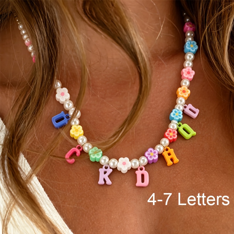 TEMU Custom Name Diy Necklace Colorful Letter Pendant Adjustable Ideal For Women Birthday, Wedding, And Bridesmaid Gifts Perfect For Summer Beach,