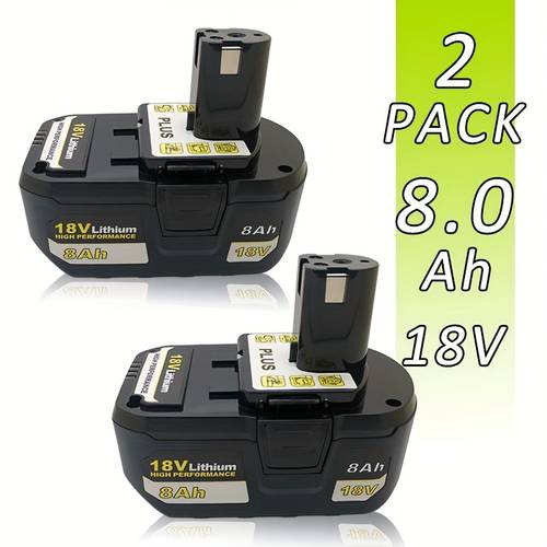 elementbilde 2-pakning/1-pakning 8.0ah 18v ryobi 18v litium batteri erstatning med led indikator, kompatibel 108, , , p104, p105, p107, p122 rbl1810 verktøy batteri