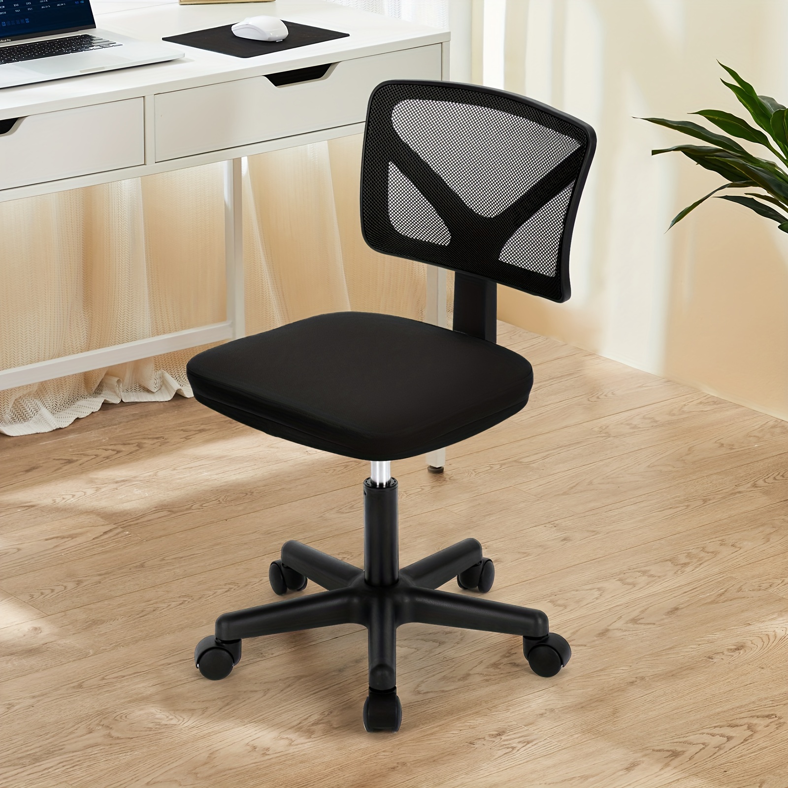 

Olixis Armless Desk Chairs, Ergonomic Low Back Computer Chair No Arms, Adjustable Rolling Mesh Task Work With Wheels Work Vanity Chair For Small Spaces Home Bedroom Study