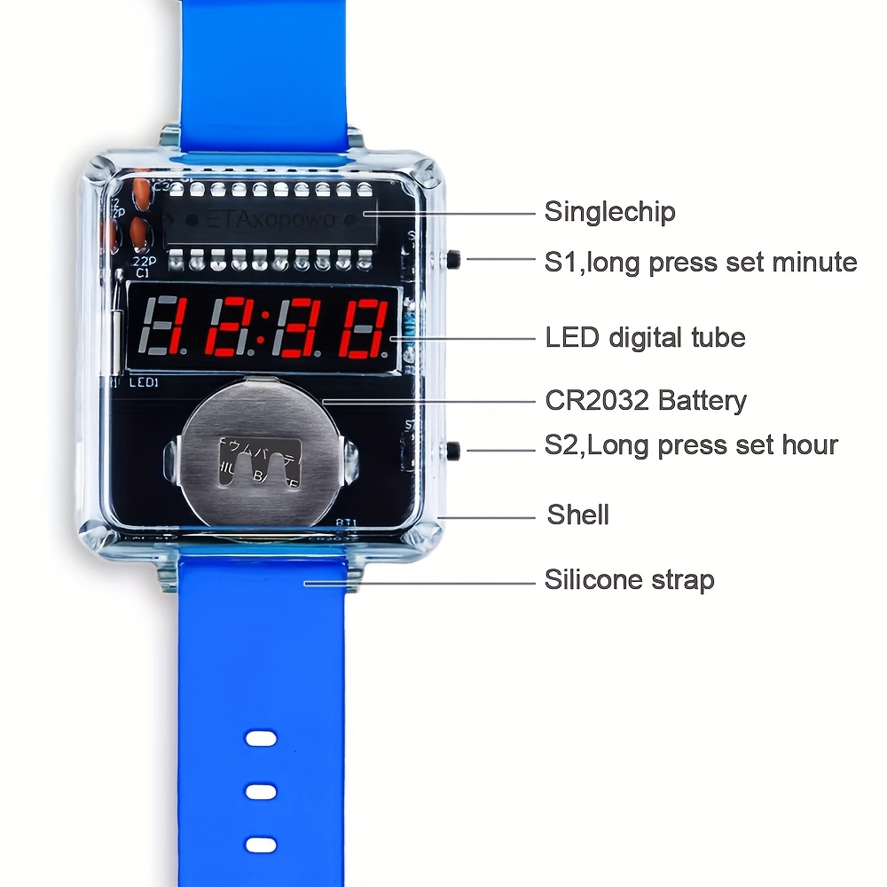 diy electronic watch kit led digital tube   soldering project transparent case 3v diy kit electronic Product details 5