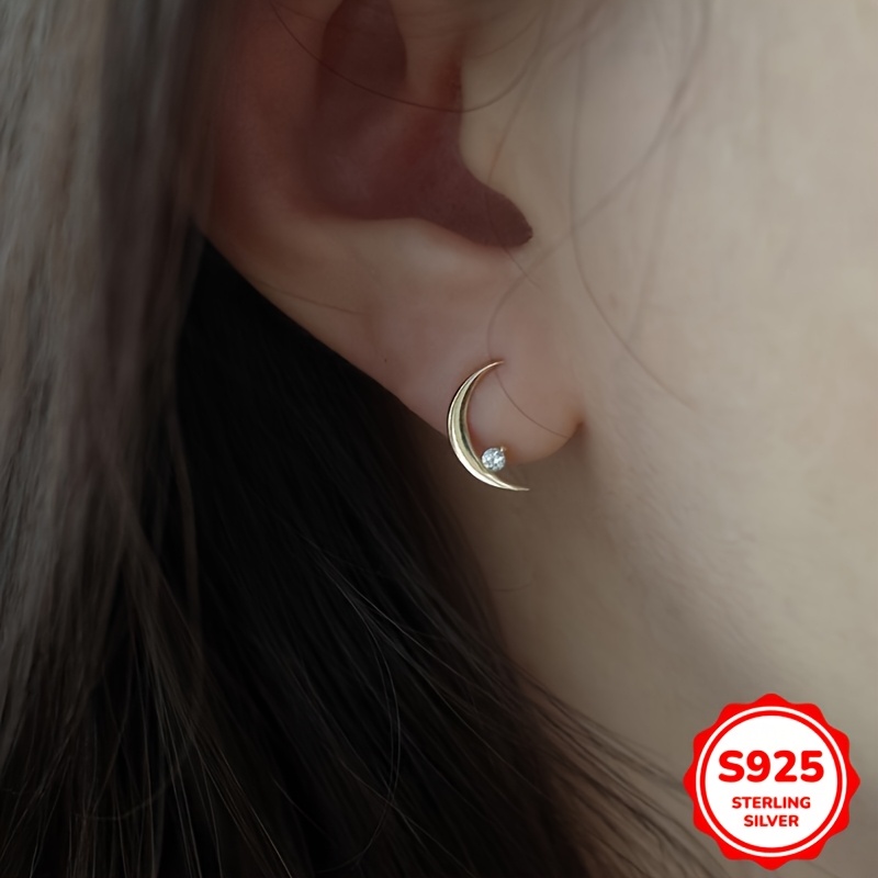 Vintage S925 Sterling Silver Crescent Moon Stud Earrings