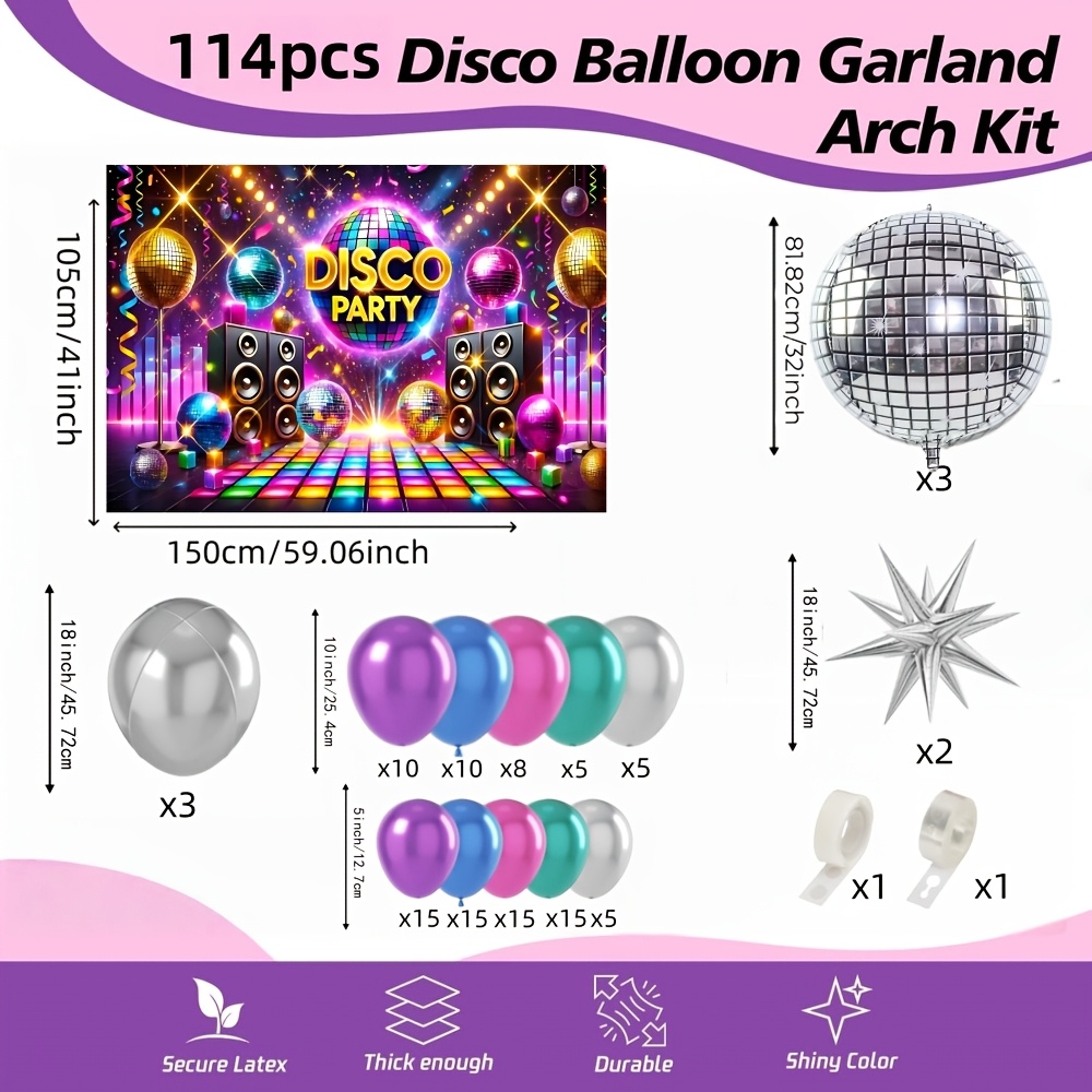 TEMU 114pcs Disco Ball Balloon Garland Kit Multicolor With Disco For Themed Parties And Celebrations I Perfect For Halloween