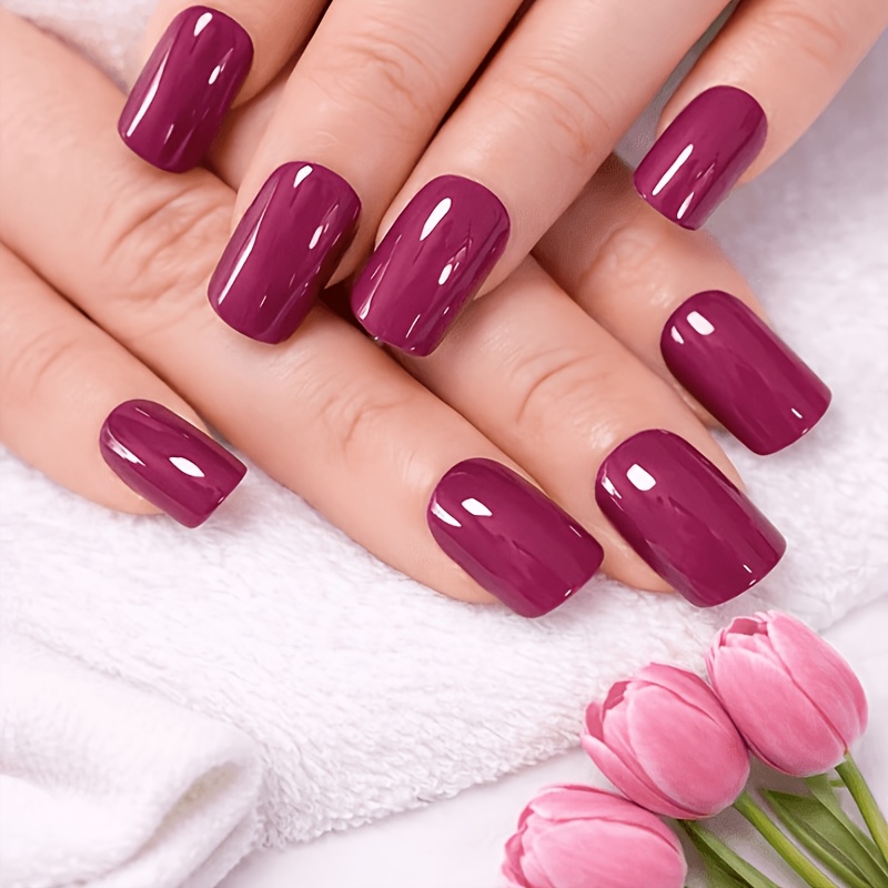TEMU 24 Unghie Finte Quadrate Viola Medie, Bellissima Manicure Viola, con Strumenti per Unghie, Riutilizzabili in 12 Misure Disponibili - Adatte per