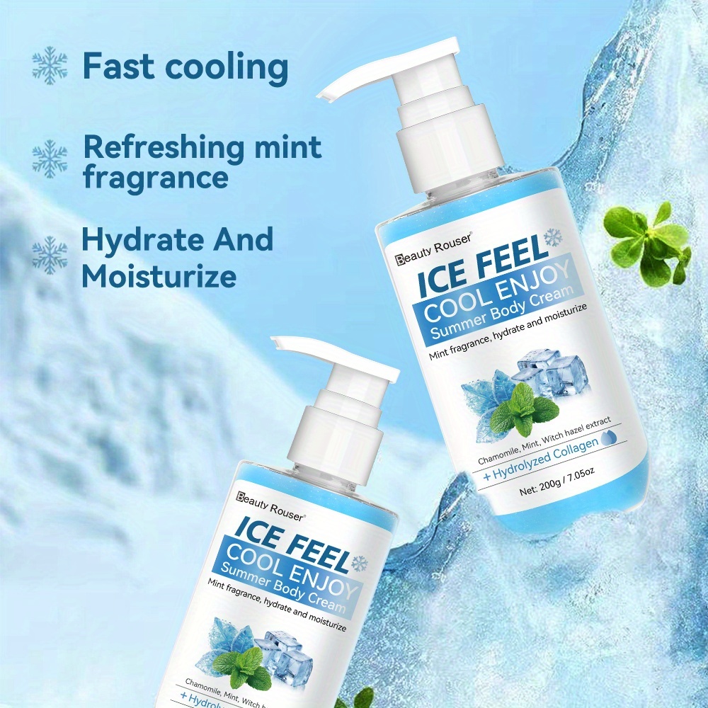 Beauty Rouser Ice Feel Cool Hydrating Body Cream Suitable for Dry & Rough Skin - Cooling Mint & Hydrolyzed Collagen Formula, Non-Greasy Moisturizer for Instant, Post-Shower & for Skin Types, & ()