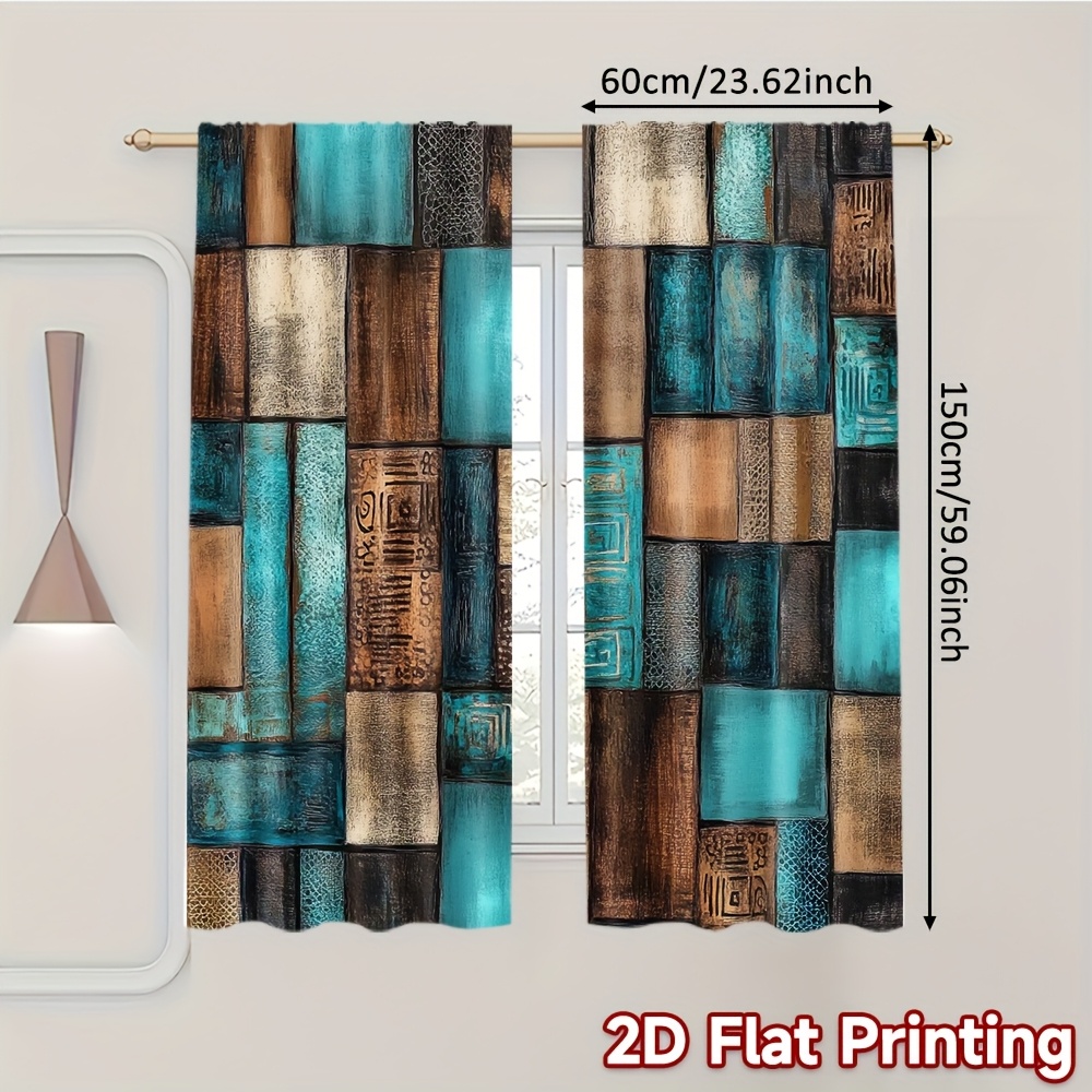 TEMU 2d Flat, 2d Flat Printing, 2pcs Vintage Abstract Art Semi-sheer Curtains Fabric Holiday For Room, Kitchen, Study, Bedroom, Living Room, And