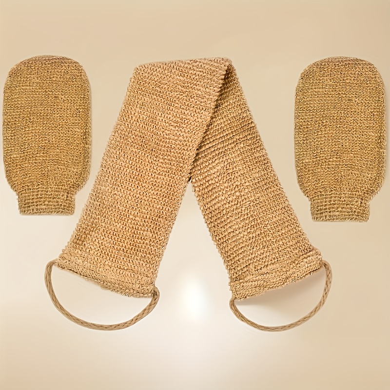 3pcs Natural Exfoliating Back Scrub Gloves And Bathroom Care Gloves, Gentle Exfoliating Spa Cleaning Tools, Reusable Body Scrub Kit