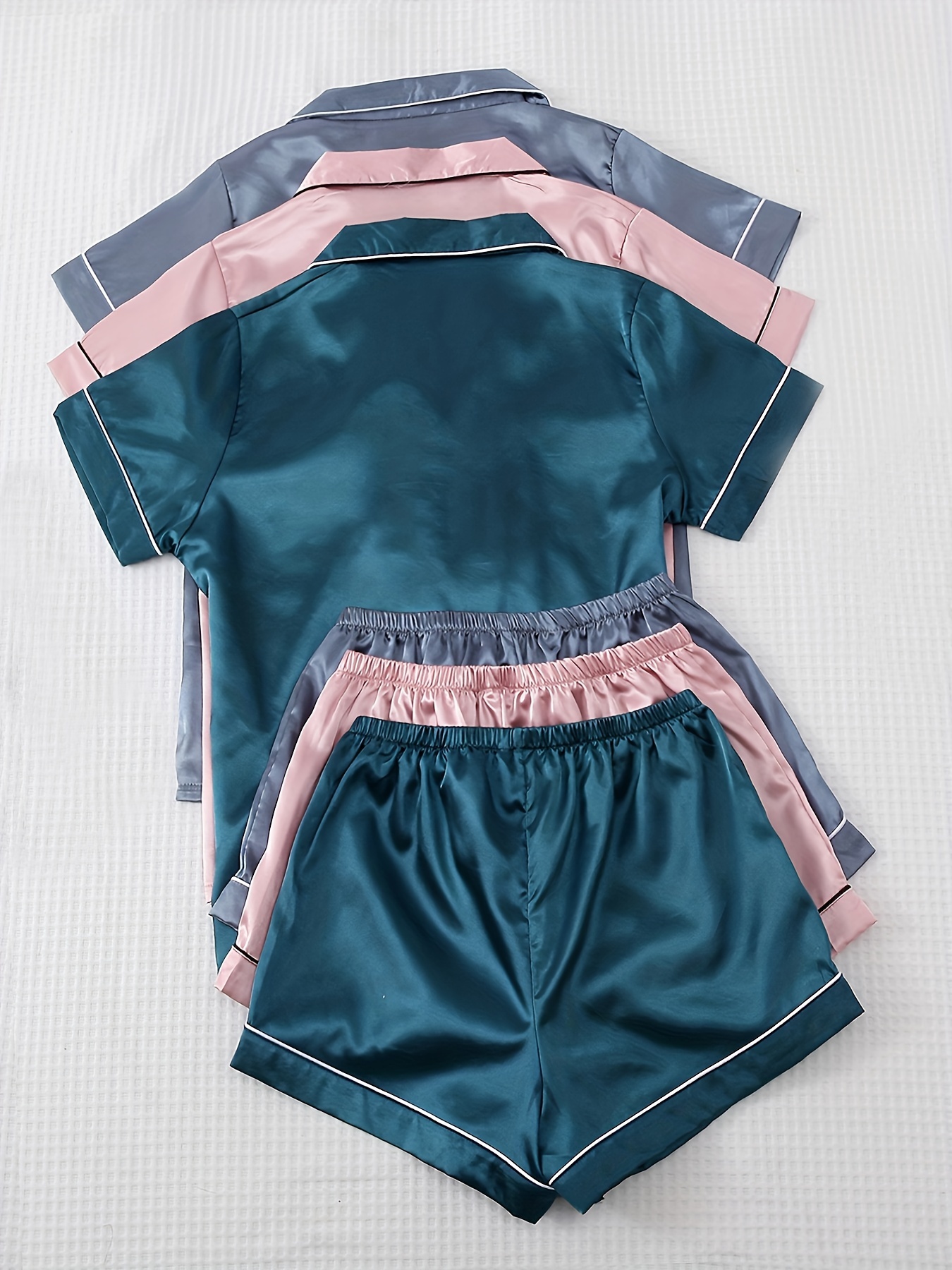 Satin Pajama Set Short Sleeve Lapel Top Bow Shorts Women's - Temu