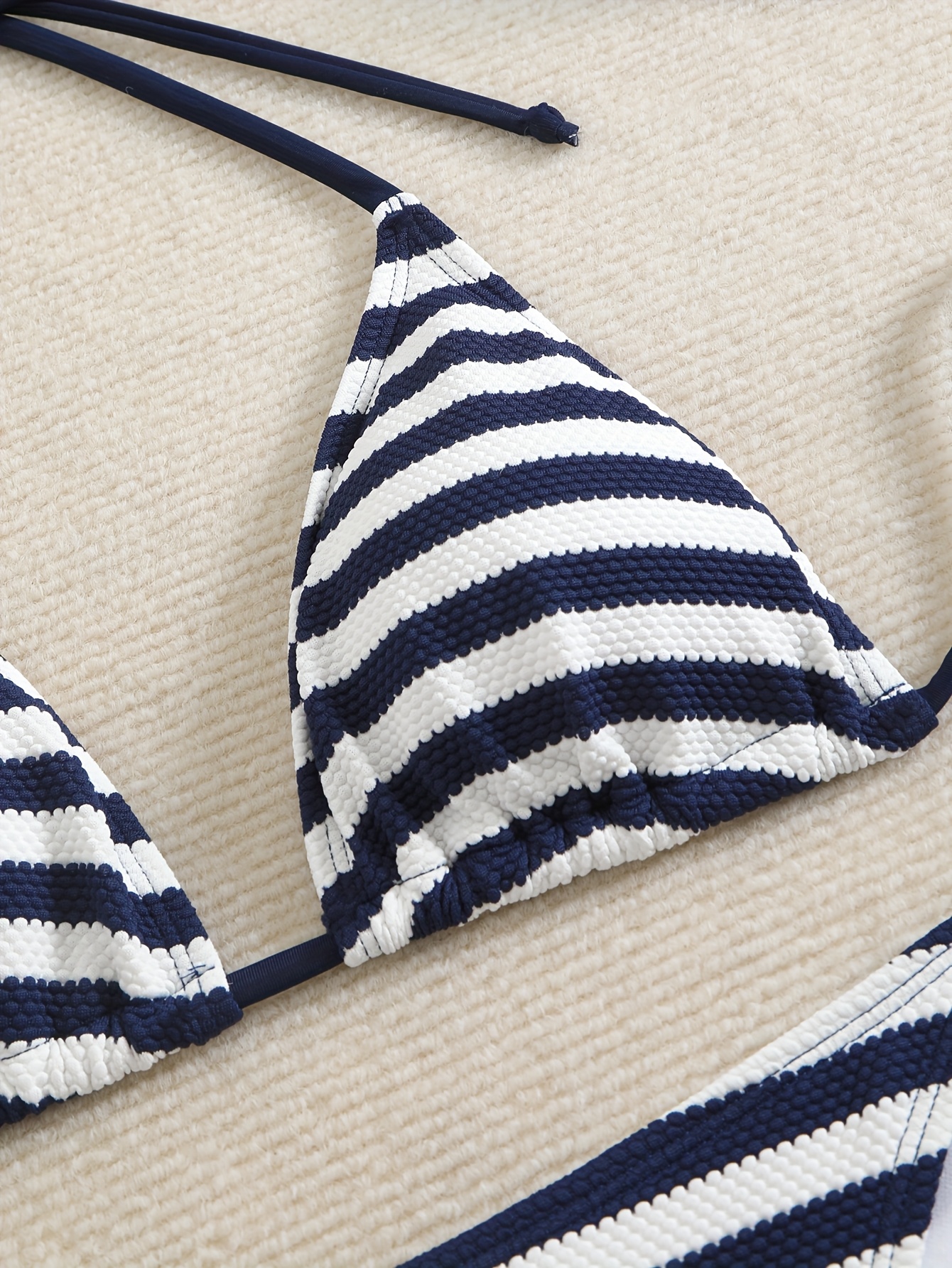 New Summer Blue and White Striped Print Sexy Tie Style Women's Bikini Set