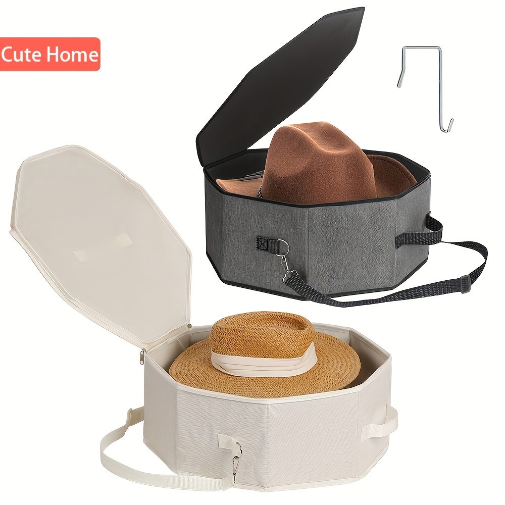 TEMU Large Capacity Foldable Hat Storage Box For Women And Men, Cardboard- With 1 Door Hook, Travel Cowboy, Hat Bag