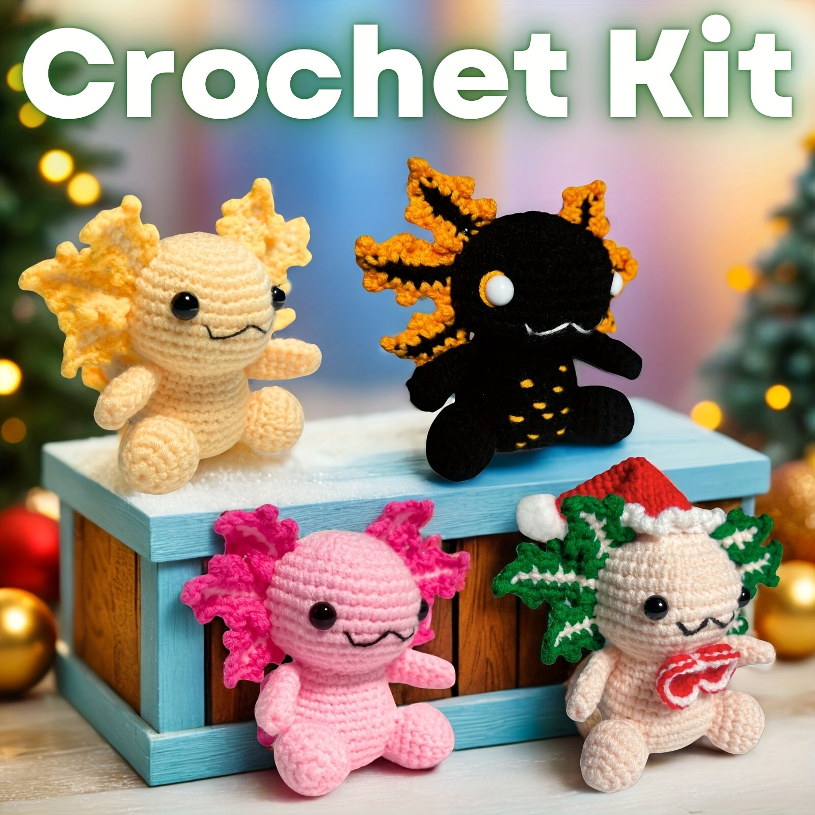 

1set Crochet Kit With Axolotl/ Designs - Fabric Amigurumi Craft Set With Hook, Yarn, Accessories - Video Tutorial - All Diy For Adults