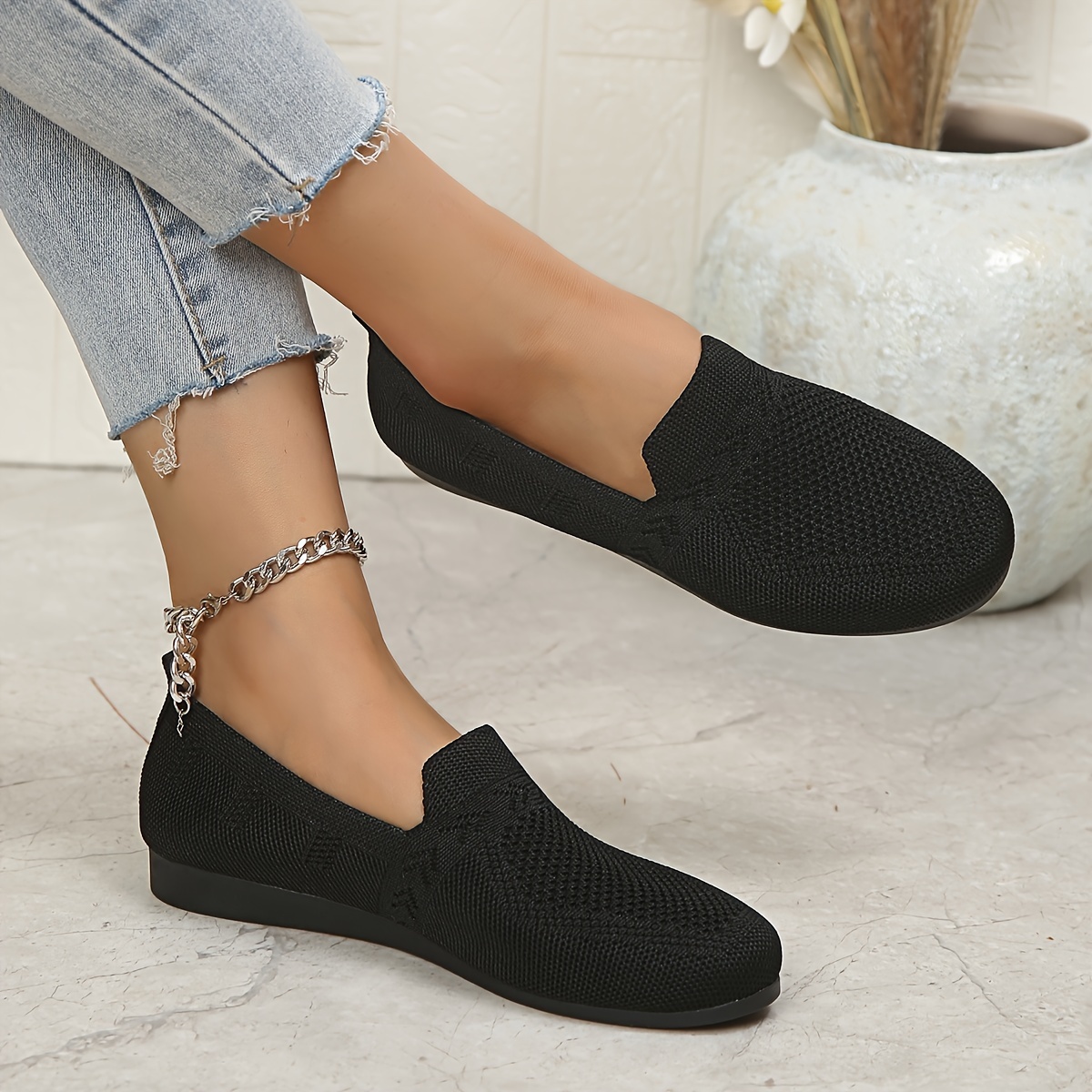

Women's Solid Color Casual Sneakers, Slip On Soft Sole Lightweight Flat Walking Shoes, Breathable Low-top Shoes